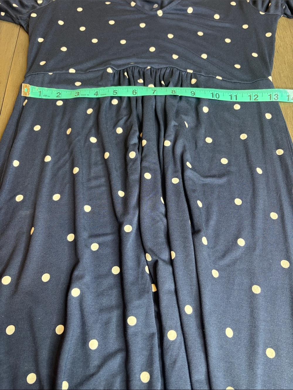 💙Boden Navy Blue Polka Dot V-Neck Dress Petite 4P Stretch Long Sleeve Flowy💙 - Picture 8 of 11